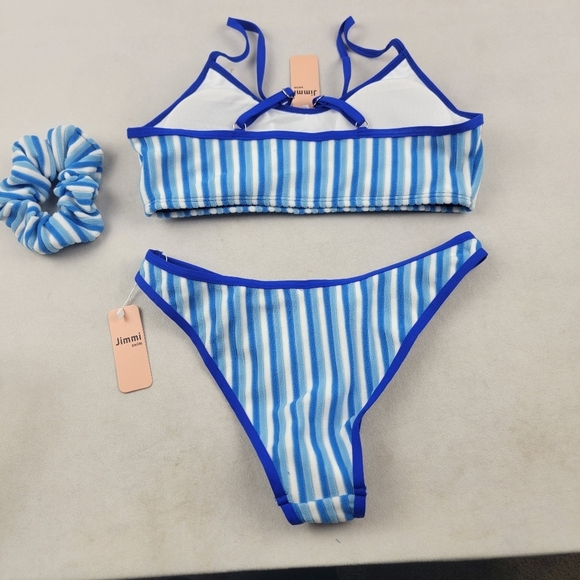 NWT Jimmi Swim Blue Lagoon set striped Terry material cheeky bottoms Size small - Picture 5 of 7